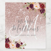 Bourgogne Bloemen Roos Goud Glitter Monogram Bruil Wijn Etiket (Enkel label)