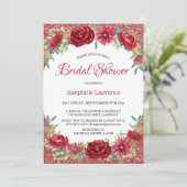 Bourgogne Bloemen Roos Goud Glitter Vrijgezellenfe Kaart (Staand voorkant)