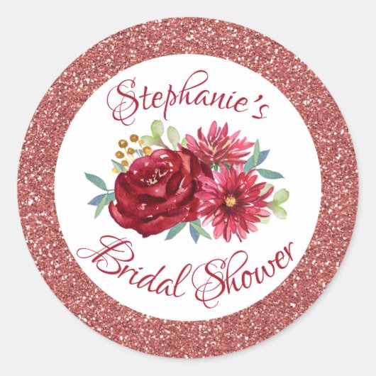 Bourgogne Bloemen Roos Goud Glitter Vrijgezellenfe Ronde Sticker (Voorkant)
