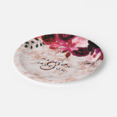 Bourgogne Bloemen Roos Goud Marmer Bruiloft Monogr Papieren Bordje (Gekanteld)