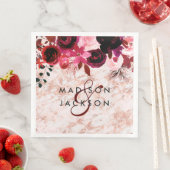 Bourgogne Bloemen Roos Goud Marmer Bruiloft Monogr Servet (Insitu)