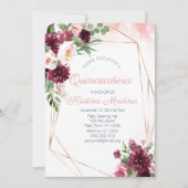 Bourgogne Bloemen Roos Goud Quinceañera Verjaardag Kaart (Voorkant)