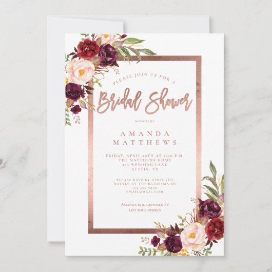 Bourgogne Bloemen Roos Goud Script Vrijgezellenfee Kaart (Voorkant)