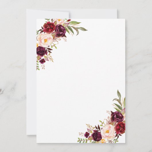 Bourgogne Bloemen Roos Goud Script Vrijgezellenfee Kaart (Achterkant)