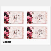 Bourgogne Bloemen & Roos Gouden Bruiloft Monogram Rechthoekige Sticker (Vel)