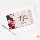 Bourgogne Bloemen & Roos Gouden Bruiloft Monogram Rechthoekige Sticker (Envelop)