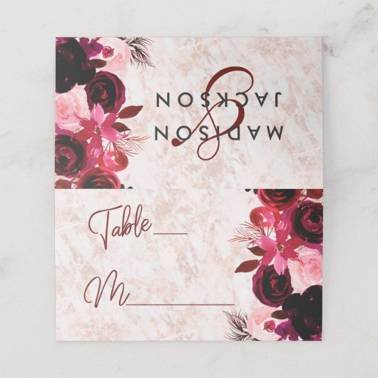 Bourgogne Bloemen & Roos Gouden Zittafel Nummer Plaatskaartje (Buitenkant ongevouwen)