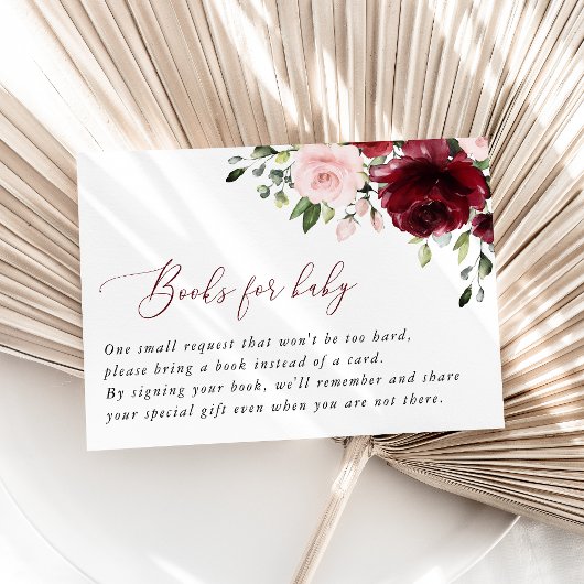 Bourgogne bloemen, roze bloemen, boeken voor Baby Informatiekaartje