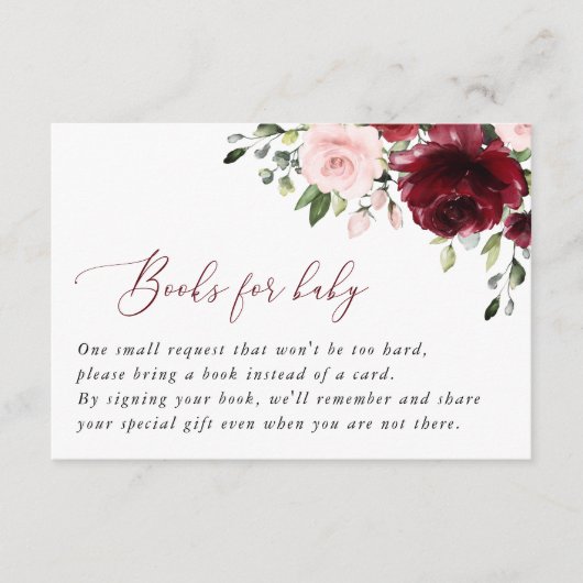 Bourgogne bloemen, roze bloemen, boeken voor Baby Informatiekaartje (Voorkant)