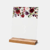 Bourgogne bloemen, roze bloemen, Boho-tabelnummers Acryl Bord (Hoek)