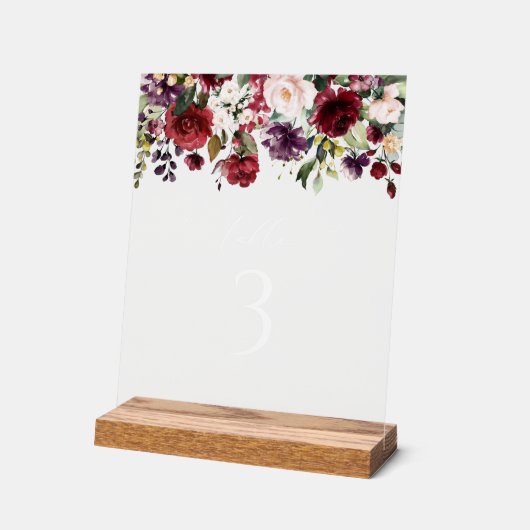 Bourgogne bloemen, roze bloemen, Boho-tabelnummers Acryl Bord (Hoek)