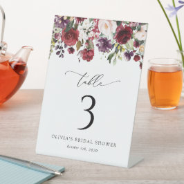 Bourgogne bloemen, roze bloemen, Boho-tabelnummers Reclamebord Met Voetstuk