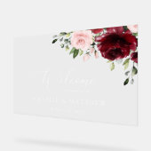 Bourgogne bloemen, roze bloemen, bruiloft welkom acryl bord (Hoek)