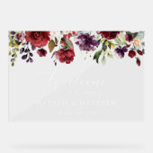 Bourgogne bloemen, roze bloemen, bruiloft welkom acryl bord (Voorkant)