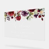 Bourgogne bloemen, roze bloemen, bruiloft welkom acryl bord (Hoek)