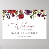 Bourgogne bloemen, roze bloemen, bruiloft welkom poster (Voorkant)