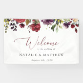 Bourgogne bloemen, roze bloemen, bruiloft welkom spandoek (Horizontaal)