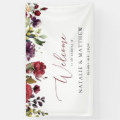 Bourgogne bloemen, roze bloemen, bruiloft welkom spandoek (Verticaal)