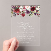 Bourgogne bloemen, roze bloemen, groen, huwelijk acryl uitnodigingen (Insitu (Draagbaar))