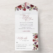 Bourgogne bloemen, roze bloemen, groen, huwelijk all in one uitnodiging (Binnen)