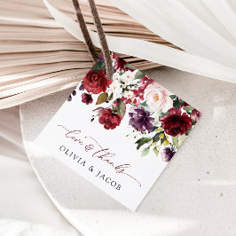Bourgogne bloemen, roze bloemen, groen, huwelijk bedankjes labels