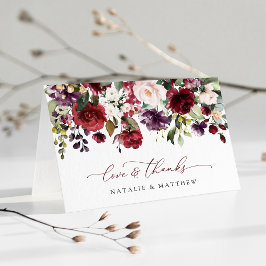 Bourgogne bloemen, roze bloemen, groen, huwelijk bedankkaart