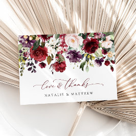 Bourgogne bloemen, roze bloemen, groen, huwelijk bedankkaart