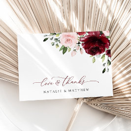 Bourgogne bloemen, roze bloemen, groen, huwelijk bedankkaart