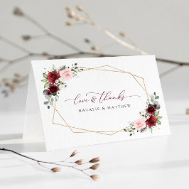 Bourgogne bloemen, roze bloemen, groen, huwelijk bedankkaart