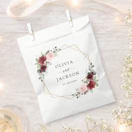 Bourgogne bloemen, roze bloemen, groen, huwelijk bedankzakje