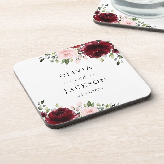 Bourgogne bloemen, roze bloemen, groen, huwelijk bier onderzetter (Linkerzijde)