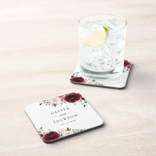 Bourgogne bloemen, roze bloemen, groen, huwelijk bier onderzetter