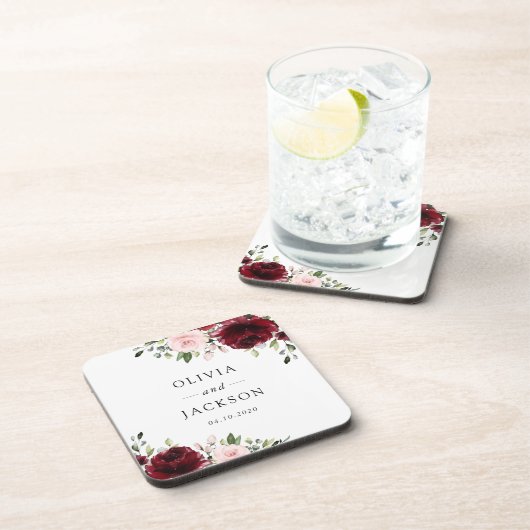 Bourgogne bloemen, roze bloemen, groen, huwelijk bier onderzetter (Rechterzijde)