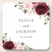 Bourgogne bloemen, roze bloemen, groen, huwelijk bier onderzetter (Voorkant)