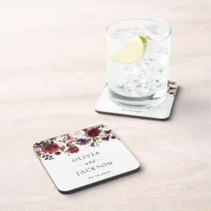 Bourgogne bloemen, roze bloemen, groen, huwelijk bier onderzetter