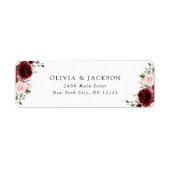 Bourgogne bloemen, roze bloemen, groen, huwelijk etiket (Voorkant)