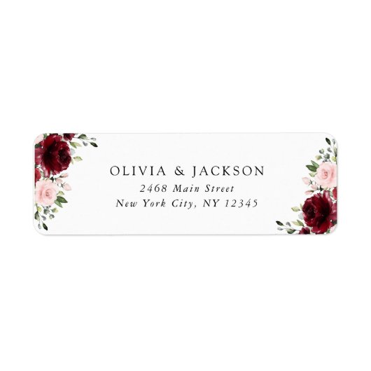 Bourgogne bloemen, roze bloemen, groen, huwelijk etiket (Voorkant)