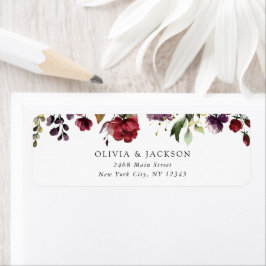 Bourgogne bloemen, roze bloemen, groen, huwelijk etiket