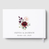 Bourgogne bloemen, roze bloemen, groen, huwelijk gastenboek (Achterkant)