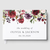 Bourgogne bloemen, roze bloemen, groen, huwelijk gastenboek (Voorkant)
