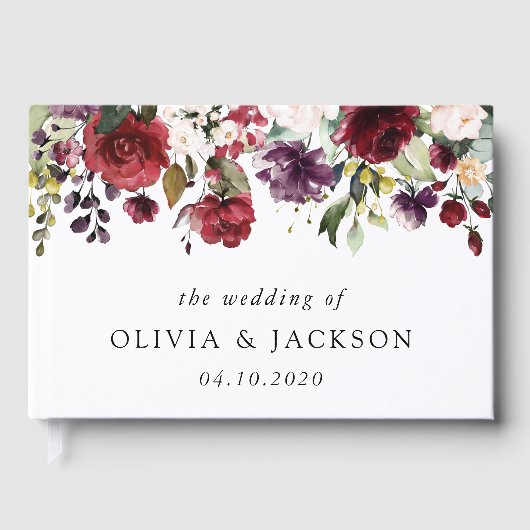 Bourgogne bloemen, roze bloemen, groen, huwelijk gastenboek (Voorkant)