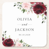 Bourgogne bloemen, roze bloemen, groen, huwelijk kartonnen onderzetters (Voorkant)