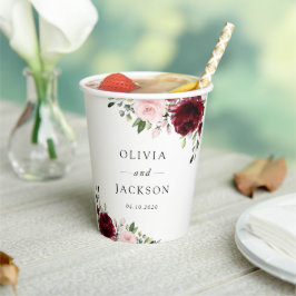 Bourgogne bloemen, roze bloemen, groen, huwelijk papieren bekers