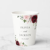 Bourgogne bloemen, roze bloemen, groen, huwelijk papieren bekers (Achterkant)