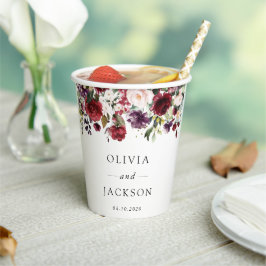 Bourgogne bloemen, roze bloemen, groen, huwelijk papieren bekers