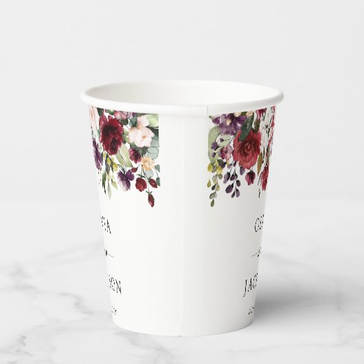 Bourgogne bloemen, roze bloemen, groen, huwelijk papieren bekers (Rechts)