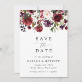 Bourgogne bloemen, roze bloemen, groen, huwelijk save the date (Voorkant)