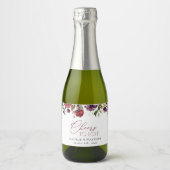 Bourgogne bloemen, roze bloemen, groen, huwelijk sparkling wijnetiket (Voorkant)