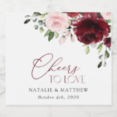 Bourgogne bloemen, roze bloemen, groen, huwelijk sparkling wijnetiket (Enkel label)