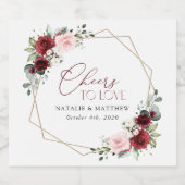 Bourgogne bloemen, roze bloemen, groen, huwelijk sparkling wijnetiket (Enkel label)